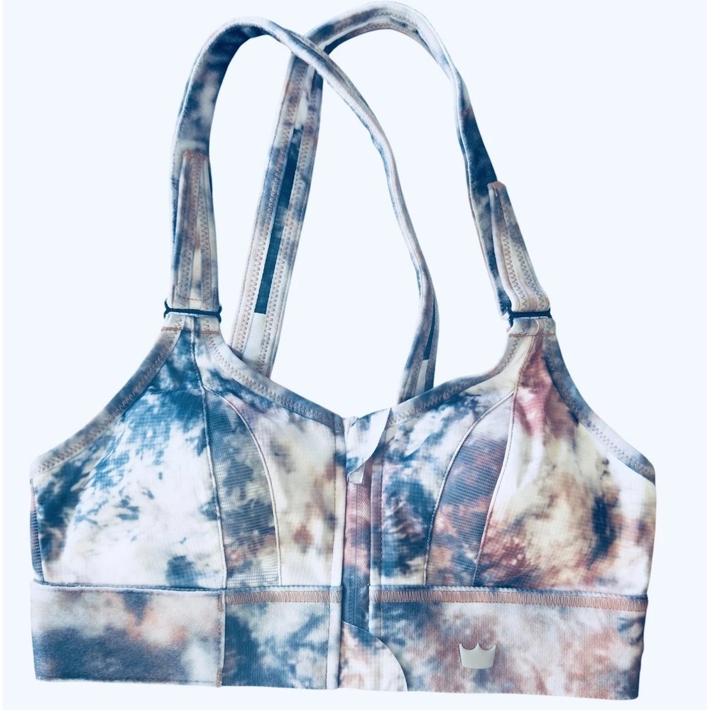 SHEFIT Ultimate Sports Bra Grey Mocha Tie-Dye Zip Front XSmall NWT Wash Bag